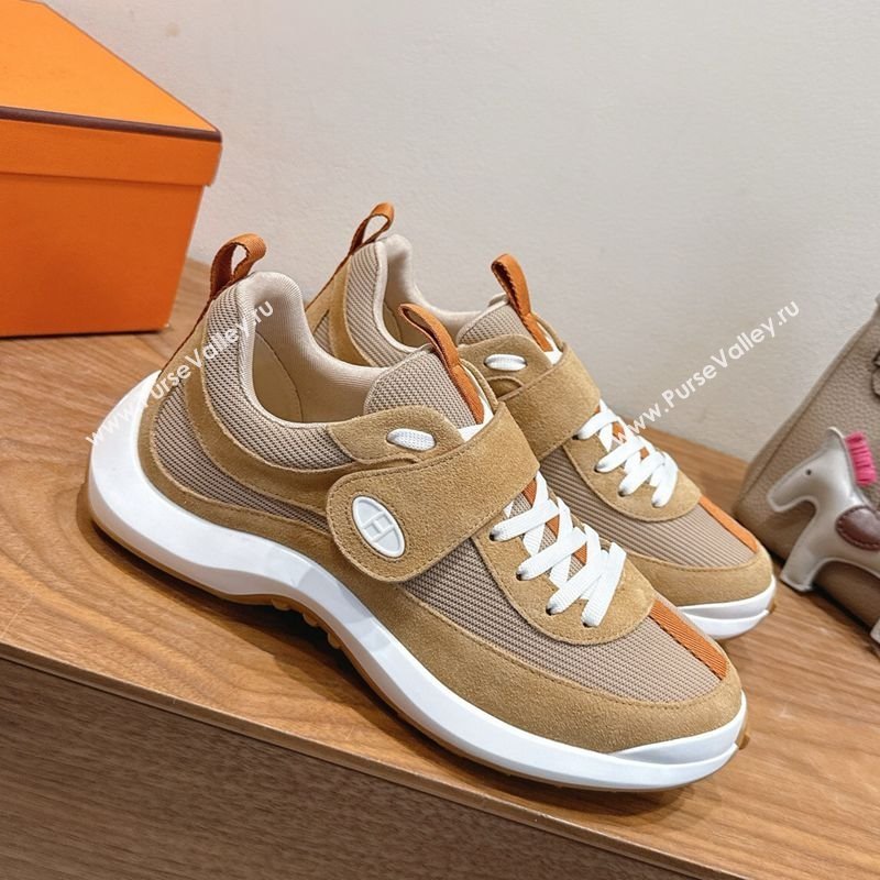 Hermes Loop Sneakers in Suede and Knit Mesh with Strap Brown 2025 1023 (XC-251023023)