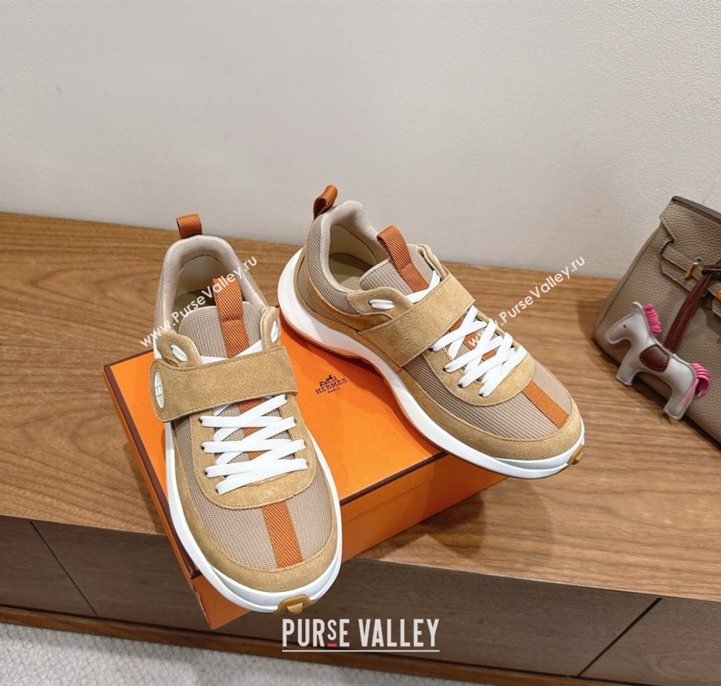 Hermes Loop Sneakers in Suede and Knit Mesh with Strap Brown 2025 1023 (XC-251023023)