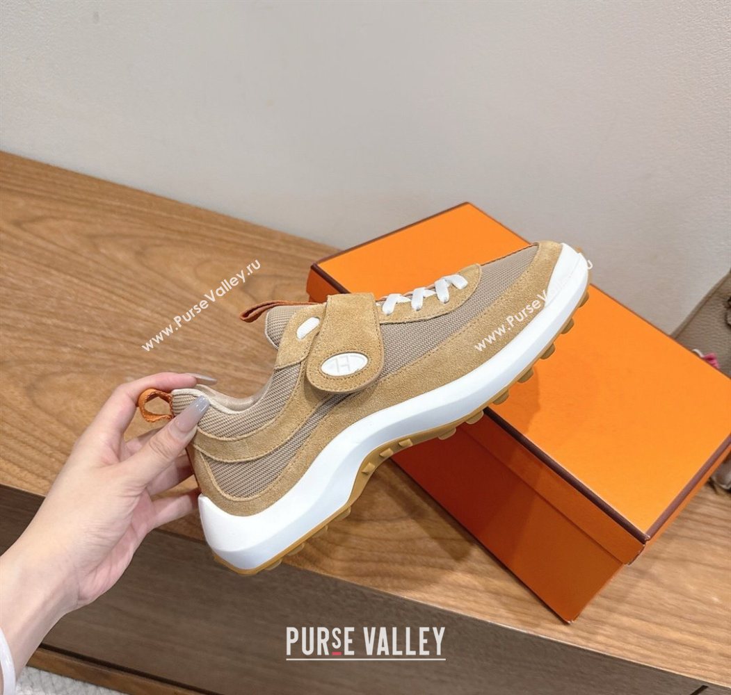 Hermes Loop Sneakers in Suede and Knit Mesh with Strap Brown 2025 1023 (XC-251023023)