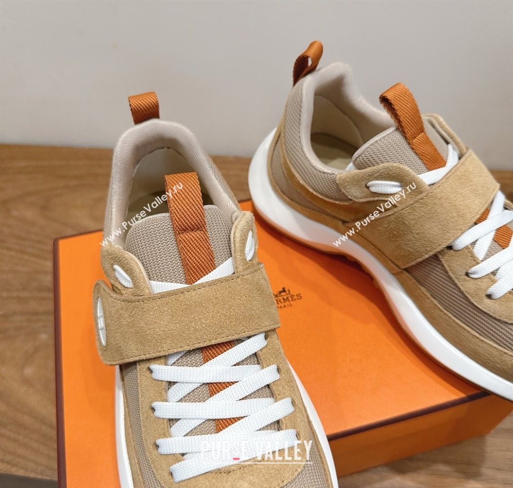 Hermes Loop Sneakers in Suede and Knit Mesh with Strap Brown 2025 1023 (XC-251023023)