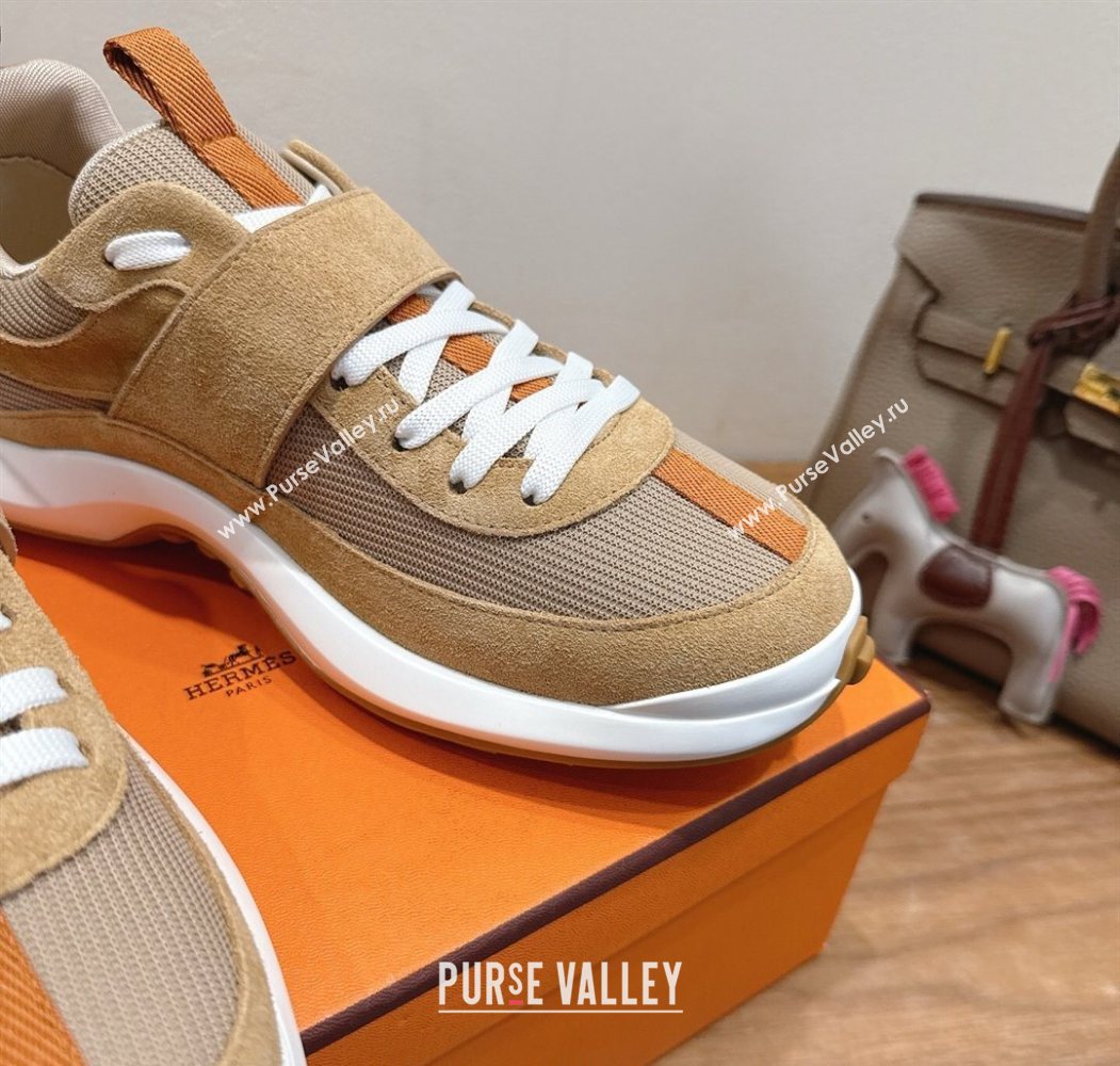 Hermes Loop Sneakers in Suede and Knit Mesh with Strap Brown 2025 1023 (XC-251023023)
