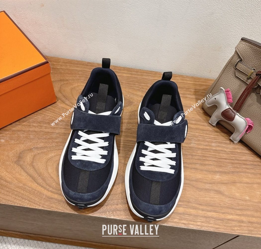 Hermes Loop Sneakers in Suede and Knit Mesh with Strap Dark Blue 2025 1023 (XC-251023024)