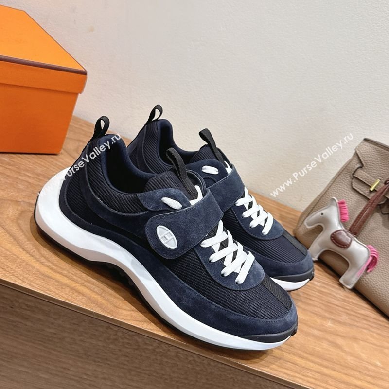 Hermes Loop Sneakers in Suede and Knit Mesh with Strap Dark Blue 2025 1023 (XC-251023024)