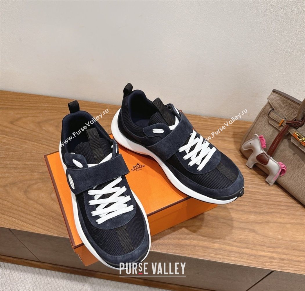 Hermes Loop Sneakers in Suede and Knit Mesh with Strap Dark Blue 2025 1023 (XC-251023024)