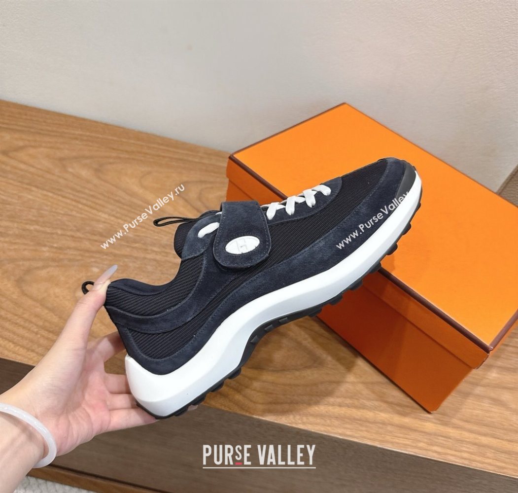 Hermes Loop Sneakers in Suede and Knit Mesh with Strap Dark Blue 2025 1023 (XC-251023024)