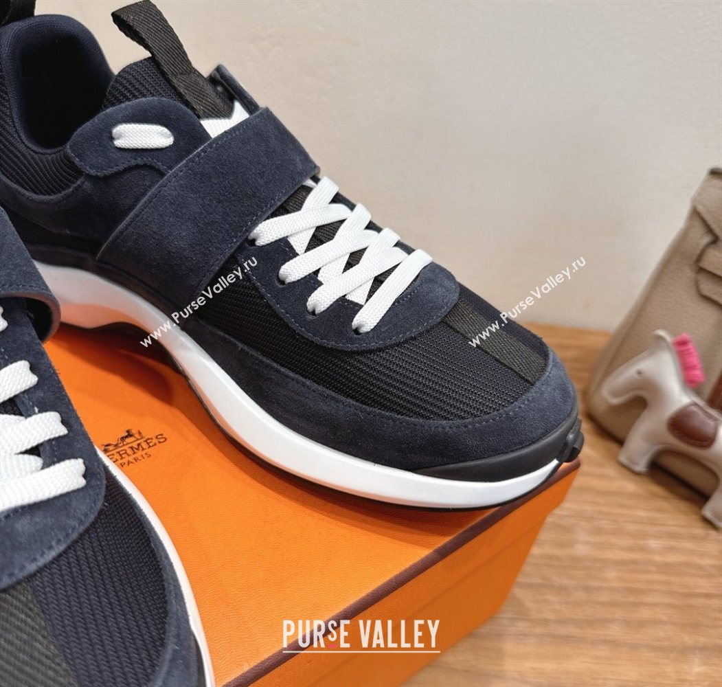 Hermes Loop Sneakers in Suede and Knit Mesh with Strap Dark Blue 2025 1023 (XC-251023024)