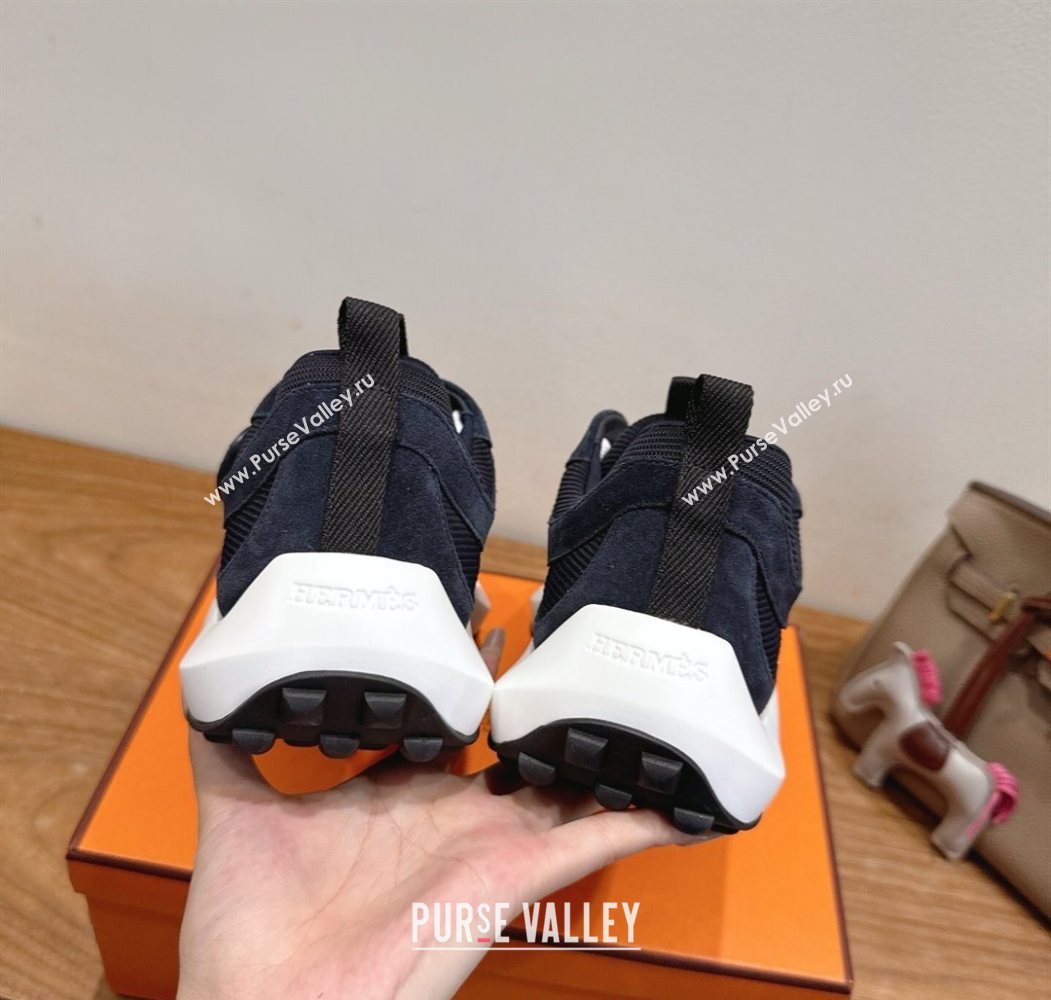 Hermes Loop Sneakers in Suede and Knit Mesh with Strap Dark Blue 2025 1023 (XC-251023024)