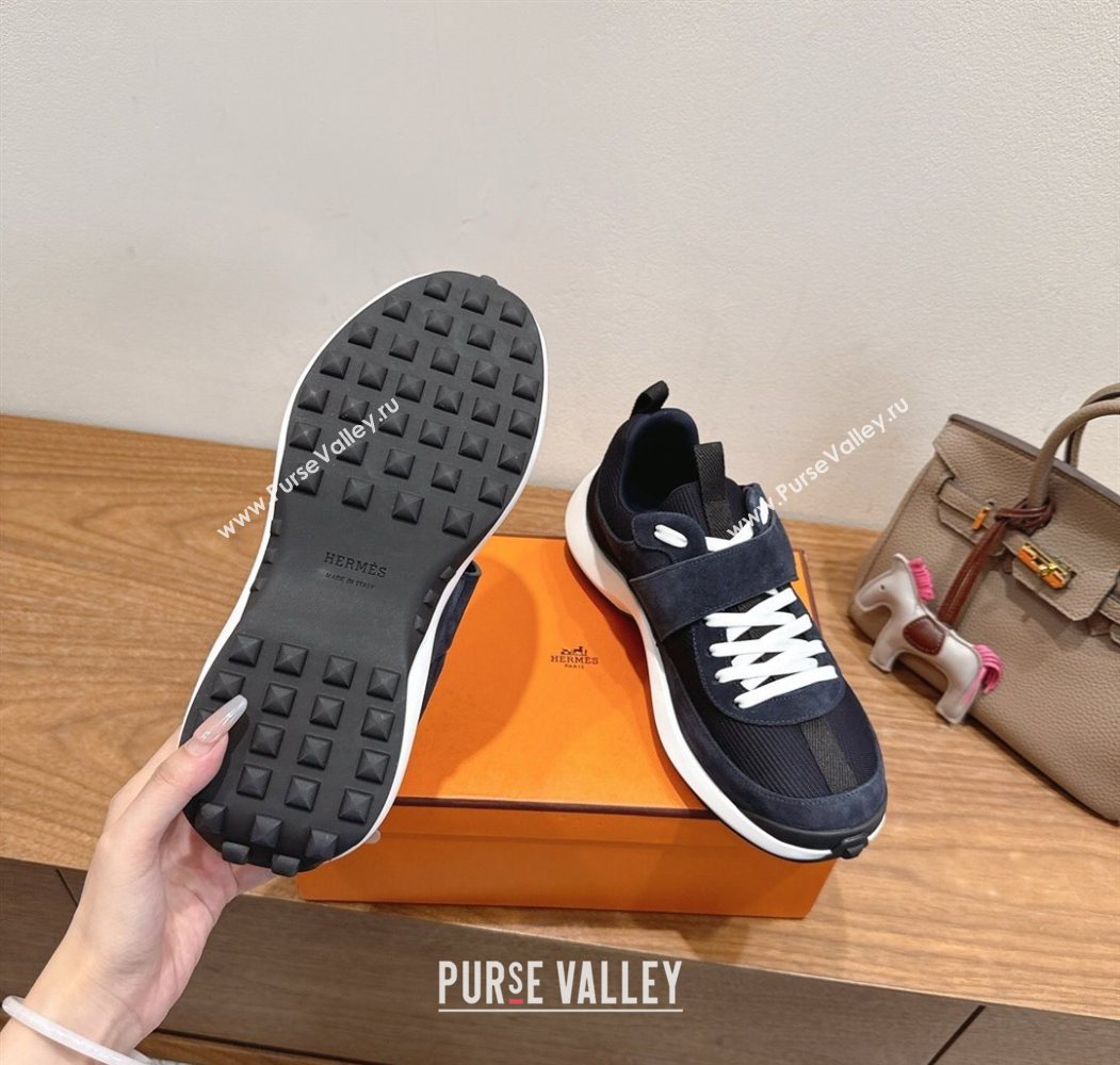 Hermes Loop Sneakers in Suede and Knit Mesh with Strap Dark Blue 2025 1023 (XC-251023024)