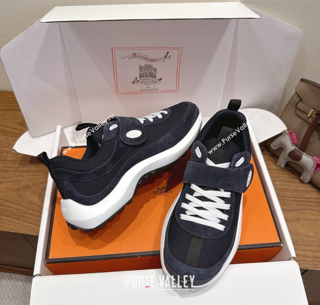 Hermes Loop Sneakers in Suede and Knit Mesh with Strap Dark Blue 2025 1023 (XC-251023024)