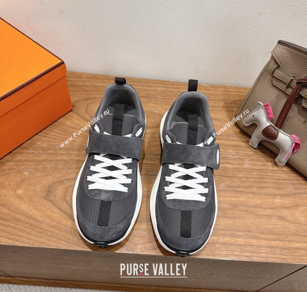 Hermes Loop Sneakers in Suede and Knit Mesh with Strap Dark Grey 2025 1023 (XC-251023026)