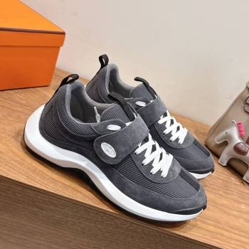 Hermes Loop Sneakers in Suede and Knit Mesh with Strap Dark Grey 2025 1023 (XC-251023026)