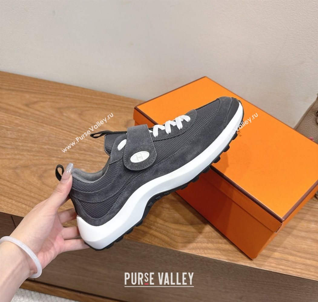 Hermes Loop Sneakers in Suede and Knit Mesh with Strap Dark Grey 2025 1023 (XC-251023026)