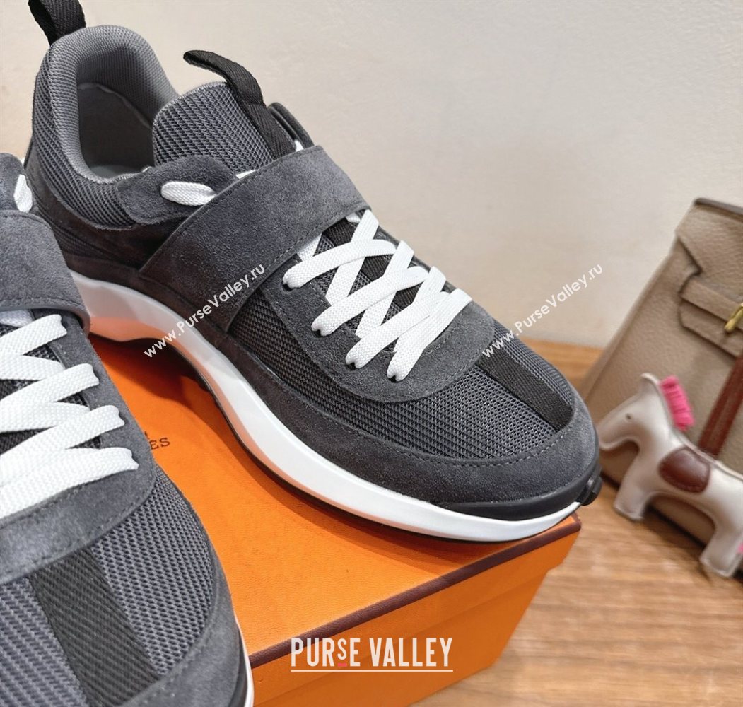 Hermes Loop Sneakers in Suede and Knit Mesh with Strap Dark Grey 2025 1023 (XC-251023026)