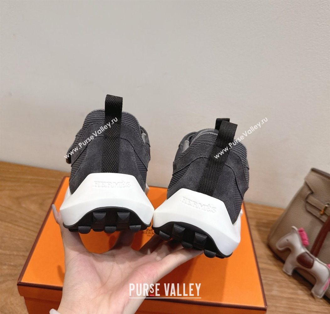 Hermes Loop Sneakers in Suede and Knit Mesh with Strap Dark Grey 2025 1023 (XC-251023026)
