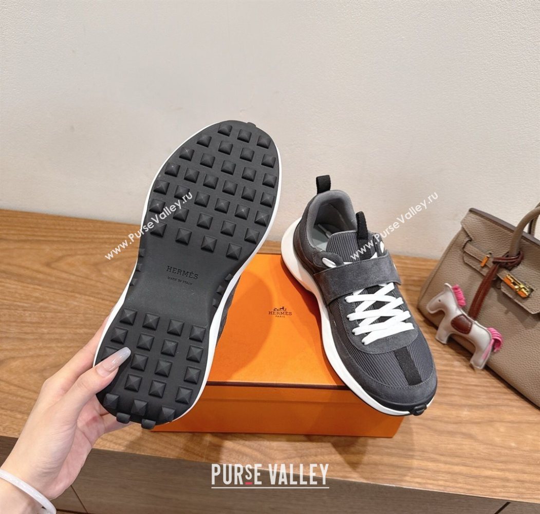 Hermes Loop Sneakers in Suede and Knit Mesh with Strap Dark Grey 2025 1023 (XC-251023026)