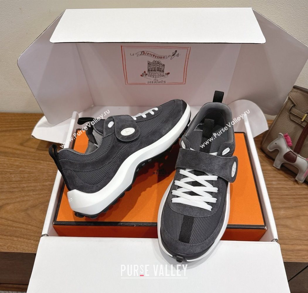Hermes Loop Sneakers in Suede and Knit Mesh with Strap Dark Grey 2025 1023 (XC-251023026)