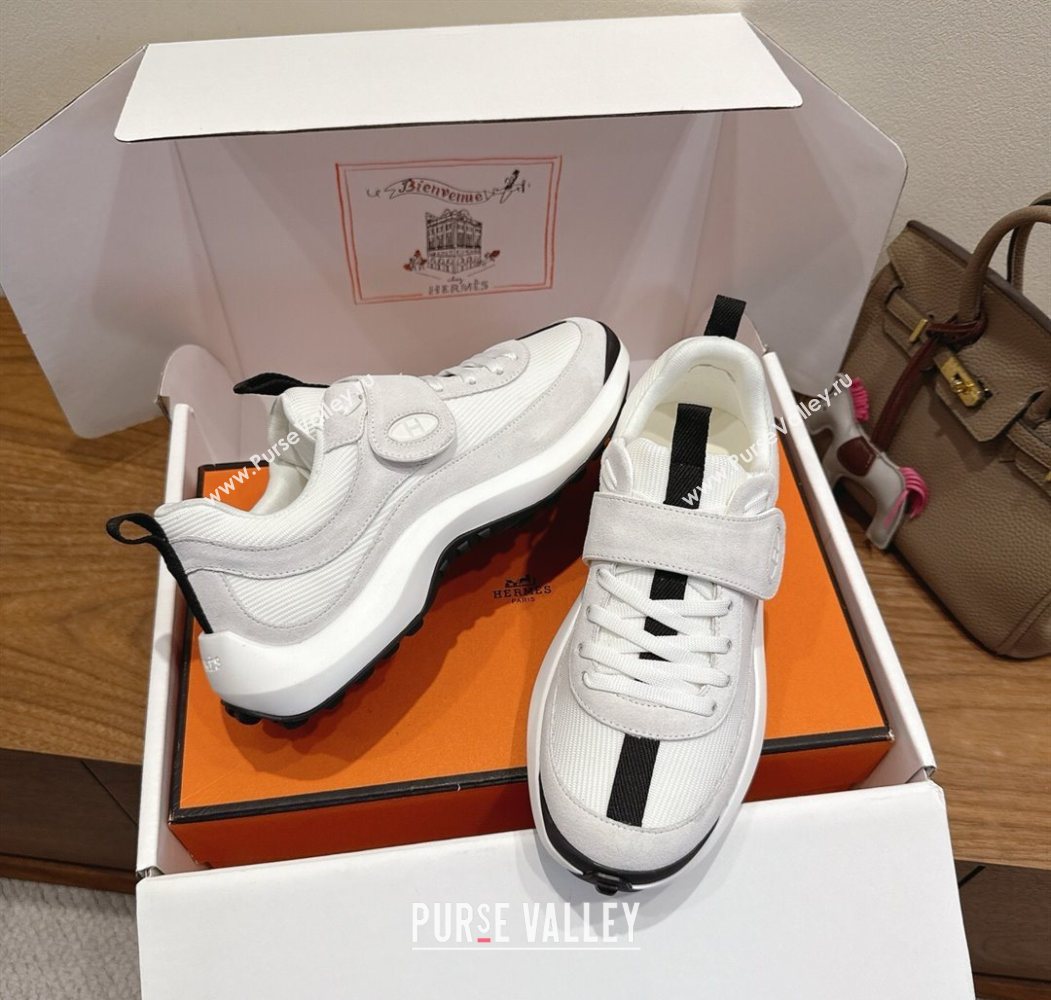 Hermes Loop Sneakers in Suede and Knit Mesh with Strap White4 2025 1023 (XC-251023027)