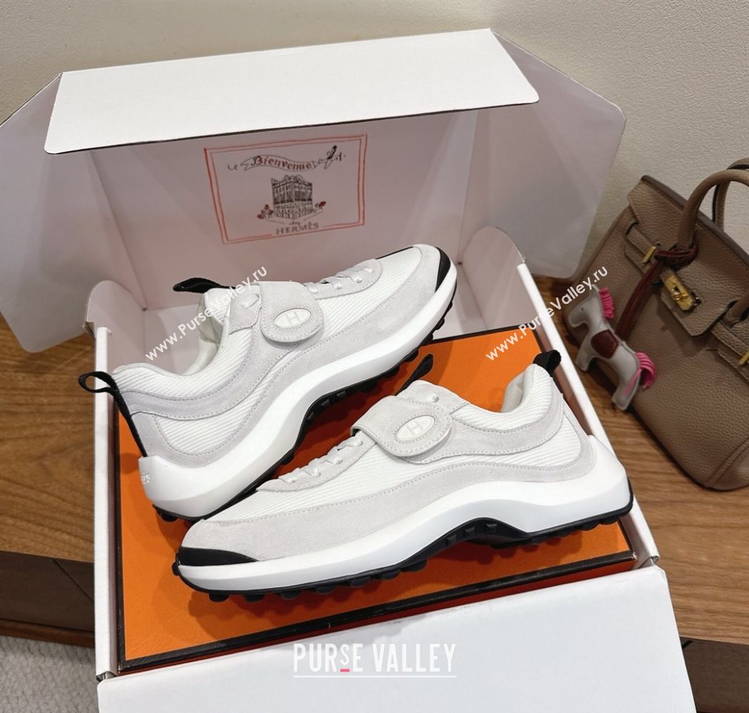 Hermes Loop Sneakers in Suede and Knit Mesh with Strap White4 2025 1023 (XC-251023027)
