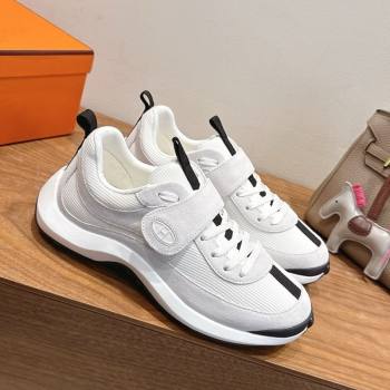 Hermes Loop Sneakers in Suede and Knit Mesh with Strap White4 2025 1023 (XC-251023027)