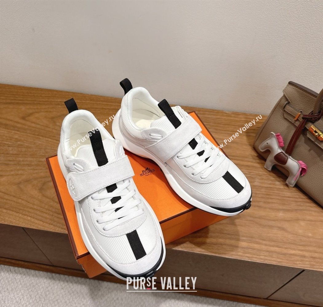 Hermes Loop Sneakers in Suede and Knit Mesh with Strap White4 2025 1023 (XC-251023027)