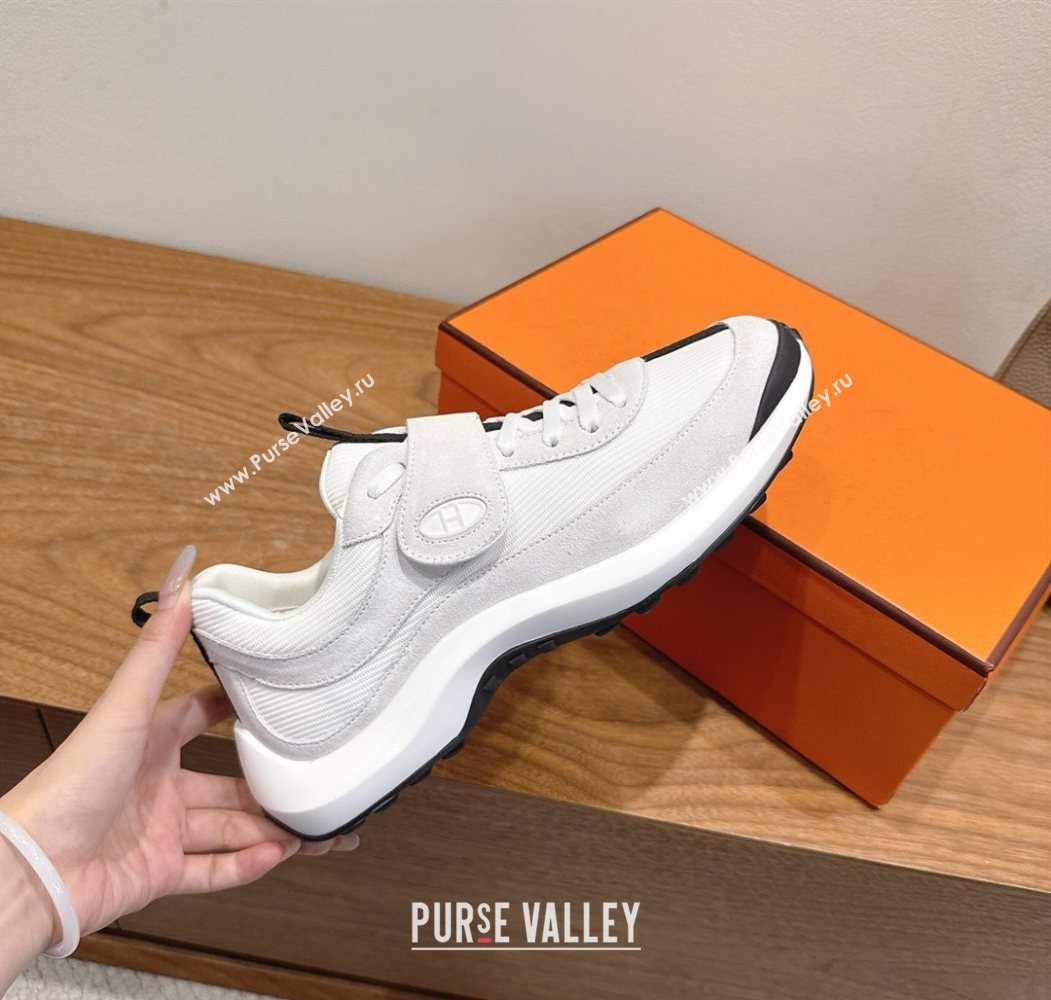 Hermes Loop Sneakers in Suede and Knit Mesh with Strap White4 2025 1023 (XC-251023027)