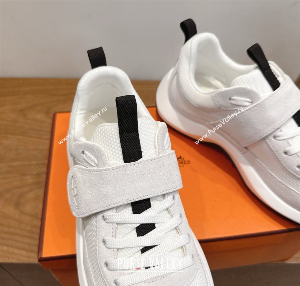 Hermes Loop Sneakers in Suede and Knit Mesh with Strap White4 2025 1023 (XC-251023027)