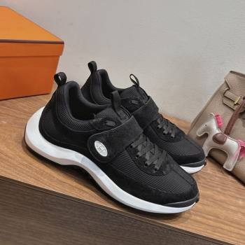 Hermes Loop Sneakers in Suede and Knit Mesh with Strap Black6 2025 1023 (XC-251023028)