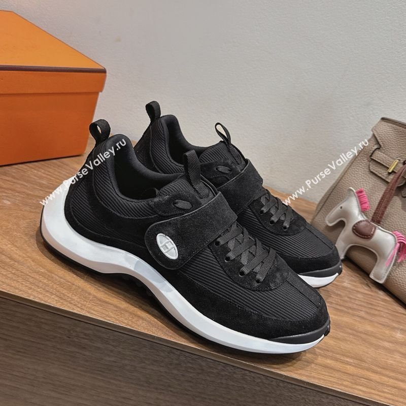 Hermes Loop Sneakers in Suede and Knit Mesh with Strap Black6 2025 1023 (XC-251023028)