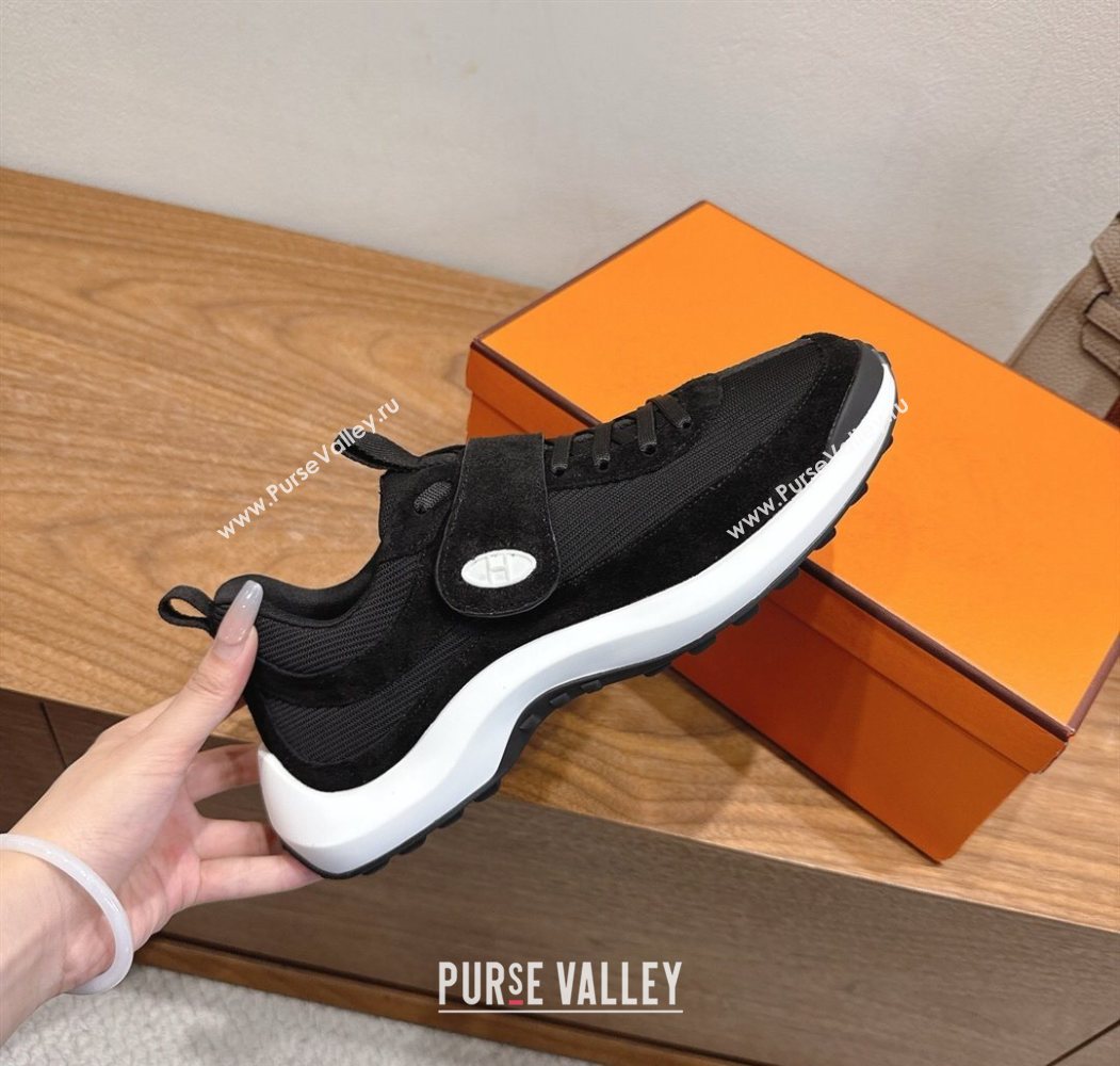 Hermes Loop Sneakers in Suede and Knit Mesh with Strap Black6 2025 1023 (XC-251023028)