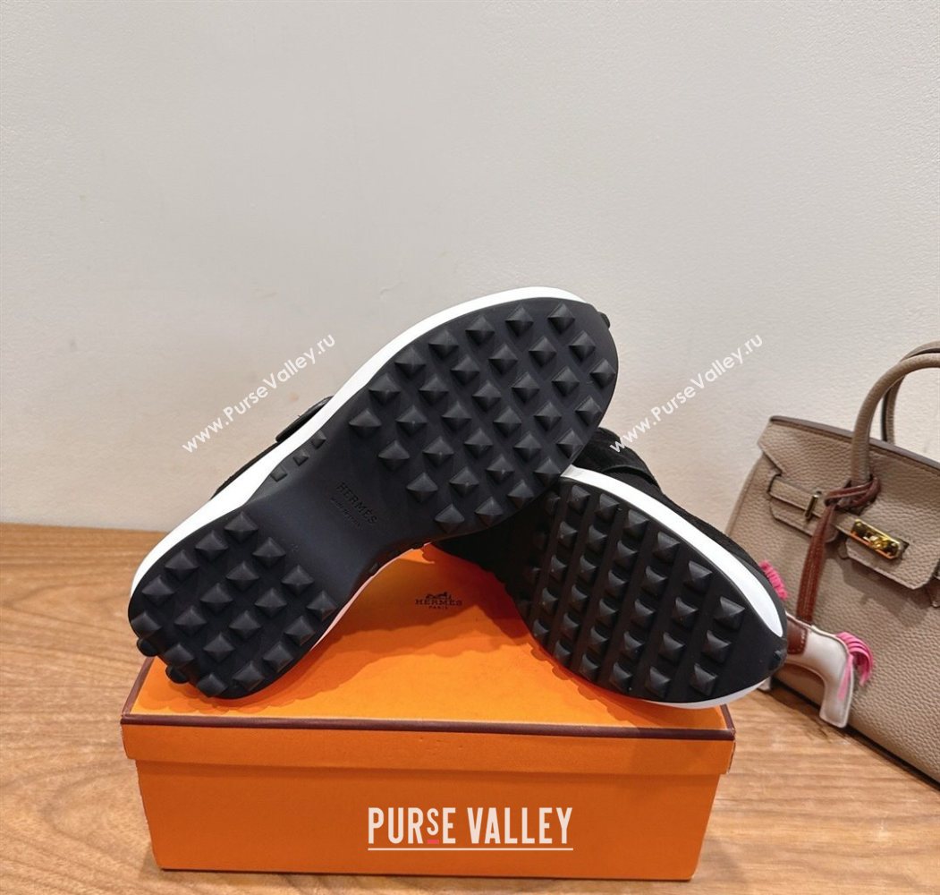 Hermes Loop Sneakers in Suede and Knit Mesh with Strap Black6 2025 1023 (XC-251023028)