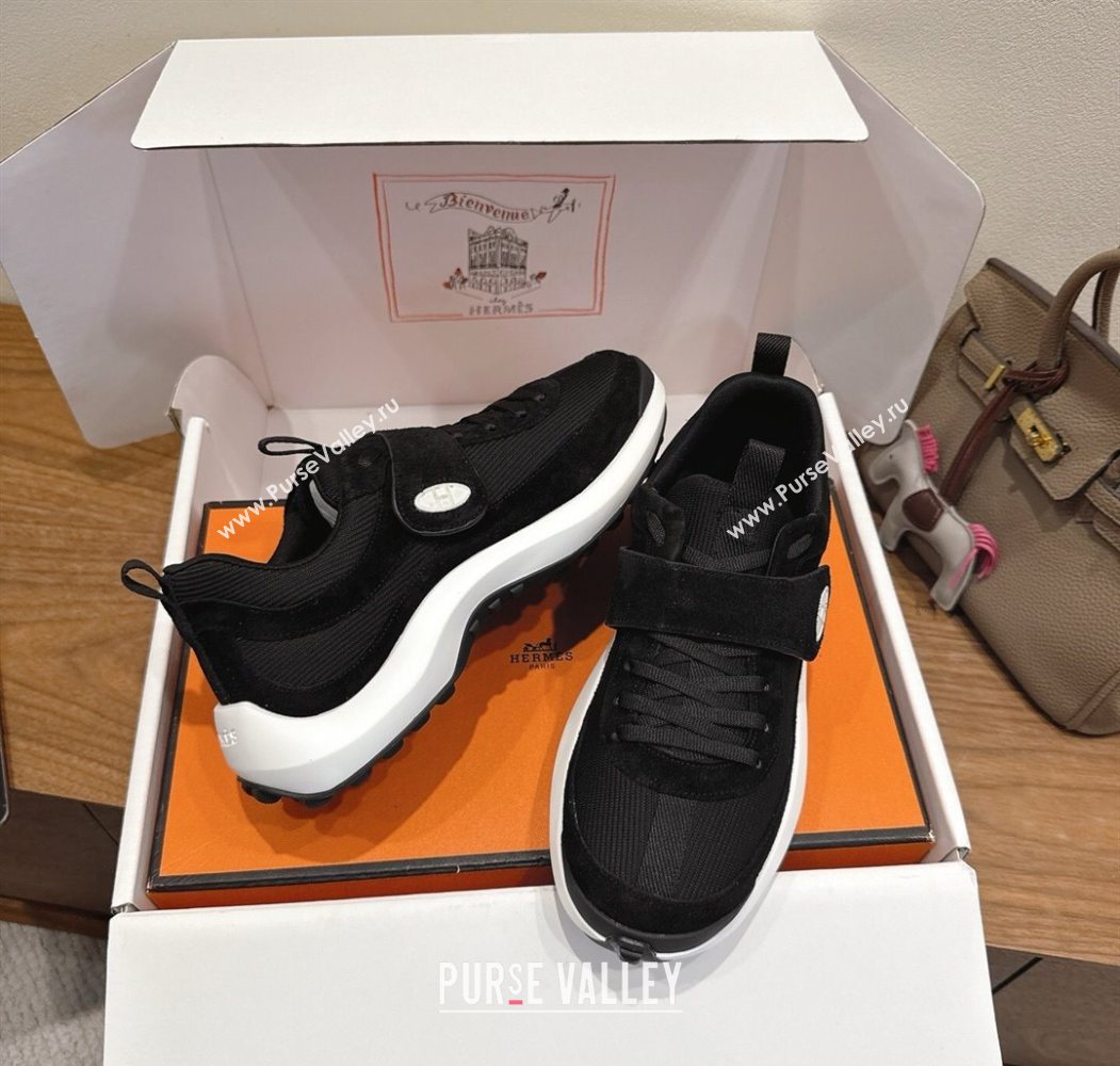 Hermes Loop Sneakers in Suede and Knit Mesh with Strap Black6 2025 1023 (XC-251023028)