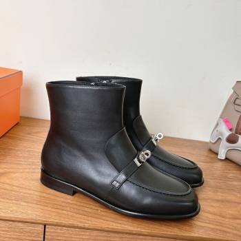 Hermes Kelsy Flat Ankle Boots in Calfskin Leather with Kelly Buckle Strap Black 2025 (XC-251023048)