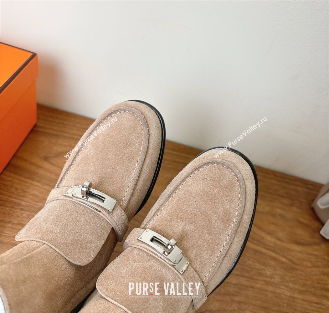 Hermes Kelsy Flat Ankle Boots in Suede with Kelly Buckle Strap Beige 2025 (XC-251023050)