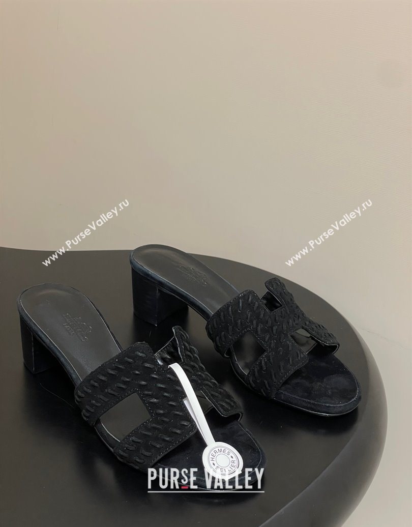 Hermes Classic Oasis Heel Slides Sandal 4.5cm in Braided Suede Black 2025 1023 (MD-251023090)