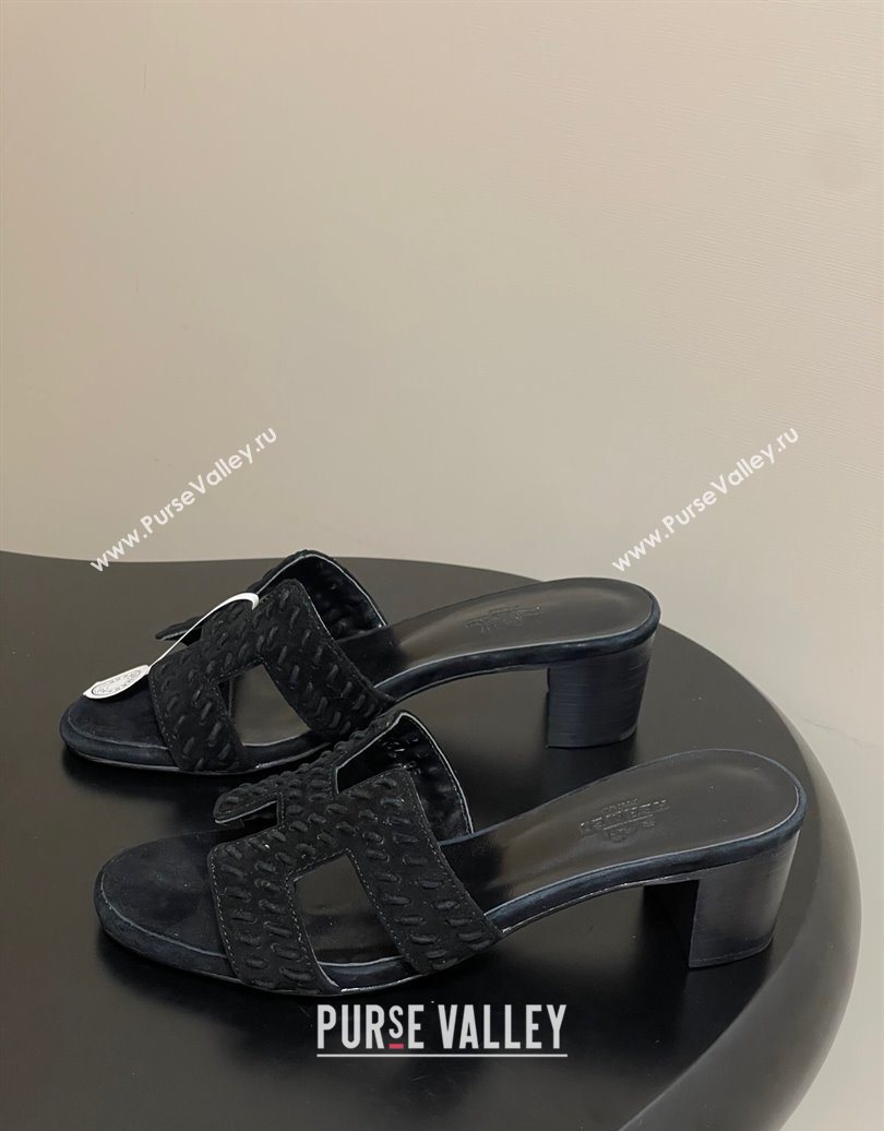 Hermes Classic Oasis Heel Slides Sandal 4.5cm in Braided Suede Black 2025 1023 (MD-251023090)