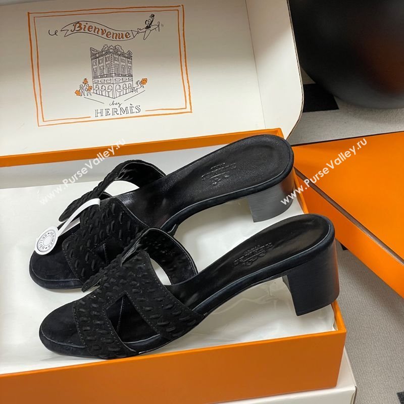 Hermes Classic Oasis Heel Slides Sandal 4.5cm in Braided Suede Black 2025 1023 (MD-251023090)
