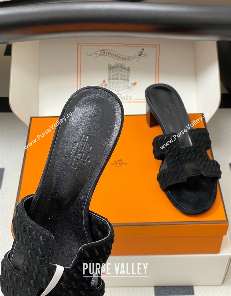 Hermes Classic Oasis Heel Slides Sandal 4.5cm in Braided Suede Black 2025 1023 (MD-251023090)