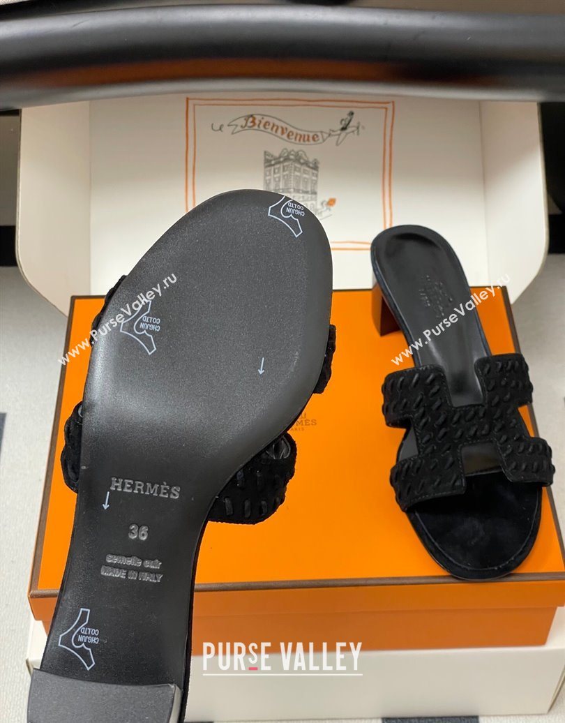 Hermes Classic Oasis Heel Slides Sandal 4.5cm in Braided Suede Black 2025 1023 (MD-251023090)