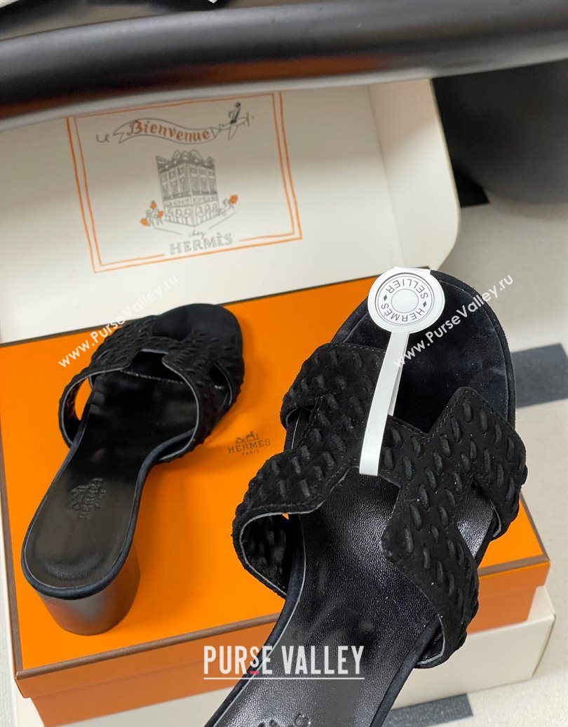 Hermes Classic Oasis Heel Slides Sandal 4.5cm in Braided Suede Black 2025 1023 (MD-251023090)