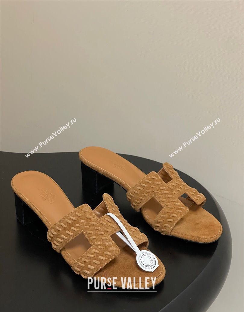 Hermes Classic Oasis Heel Slides Sandal 4.5cm in Braided Suede Brown 2025 1023 (MD-251023092)