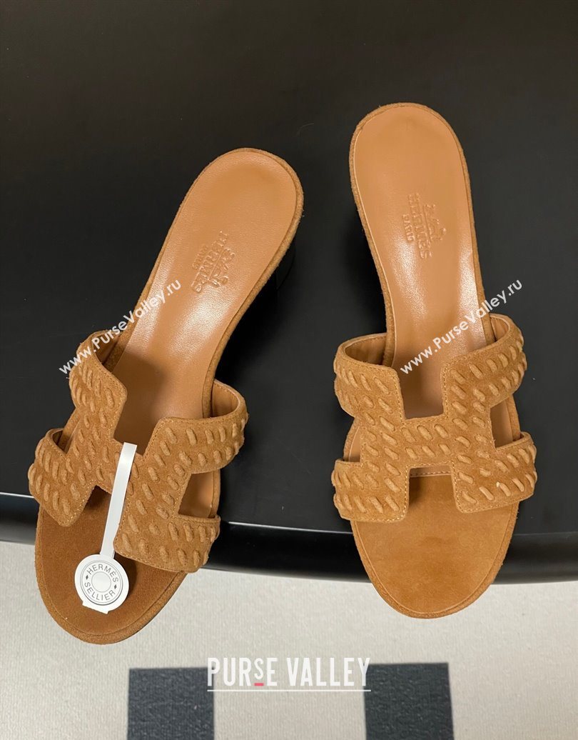 Hermes Classic Oasis Heel Slides Sandal 4.5cm in Braided Suede Brown 2025 1023 (MD-251023092)