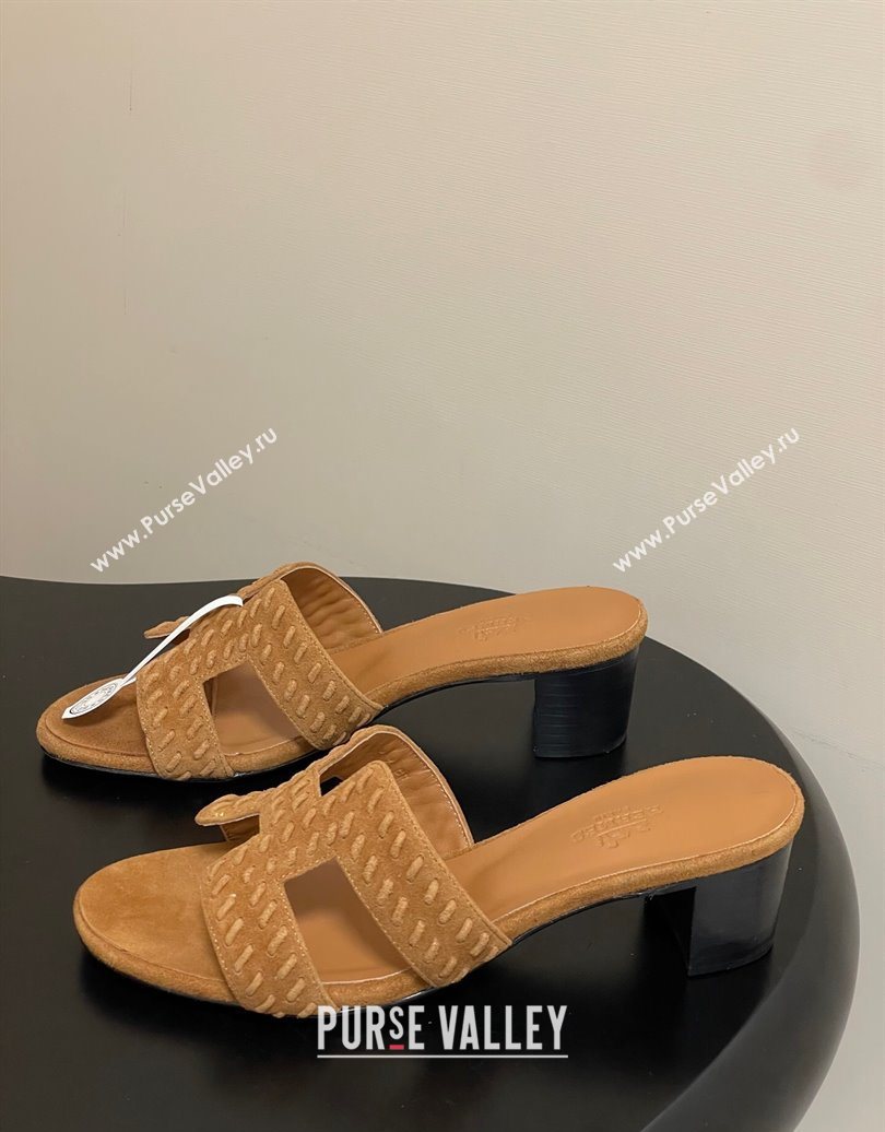 Hermes Classic Oasis Heel Slides Sandal 4.5cm in Braided Suede Brown 2025 1023 (MD-251023092)