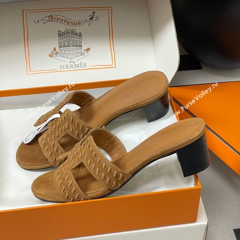 Hermes Classic Oasis Heel Slides Sandal 4.5cm in Braided Suede Brown 2025 1023 (MD-251023092)