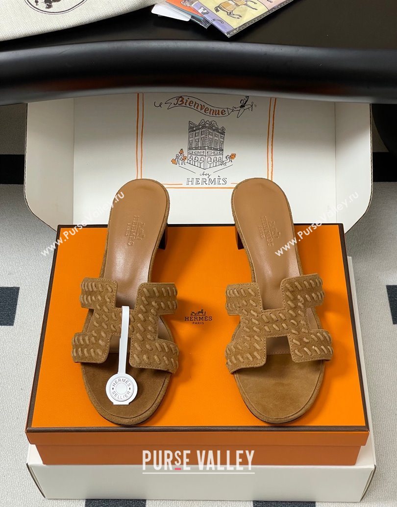 Hermes Classic Oasis Heel Slides Sandal 4.5cm in Braided Suede Brown 2025 1023 (MD-251023092)