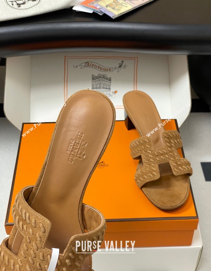 Hermes Classic Oasis Heel Slides Sandal 4.5cm in Braided Suede Brown 2025 1023 (MD-251023092)