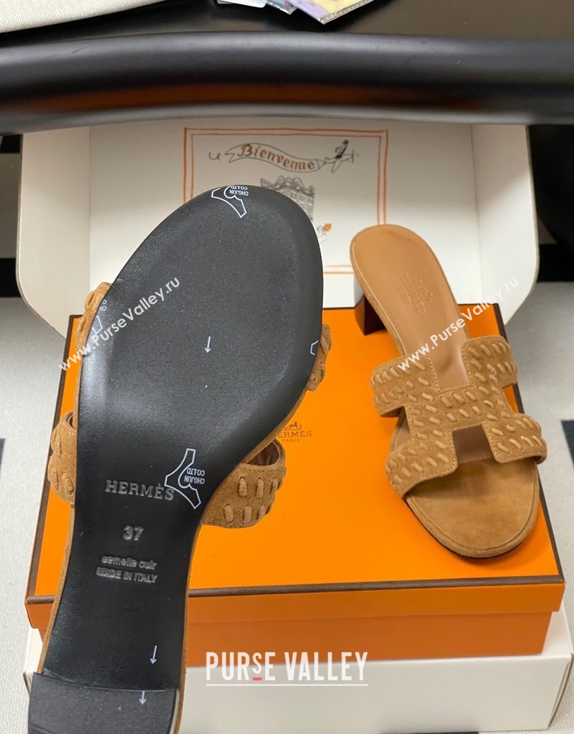 Hermes Classic Oasis Heel Slides Sandal 4.5cm in Braided Suede Brown 2025 1023 (MD-251023092)