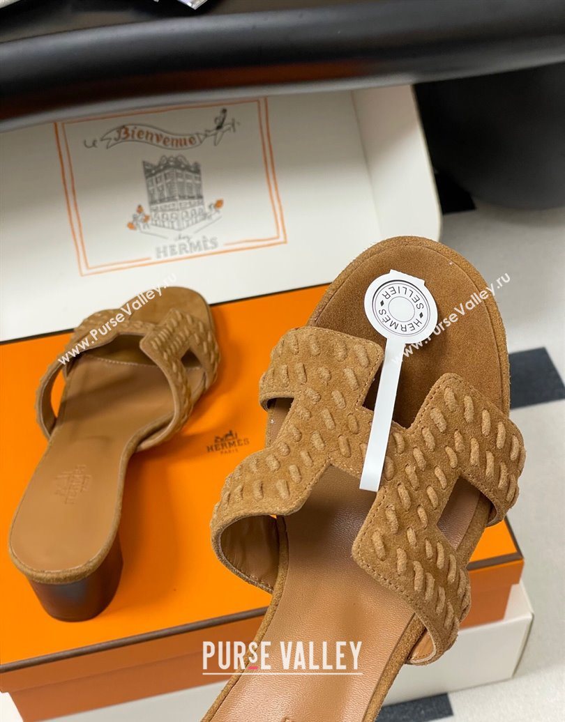Hermes Classic Oasis Heel Slides Sandal 4.5cm in Braided Suede Brown 2025 1023 (MD-251023092)