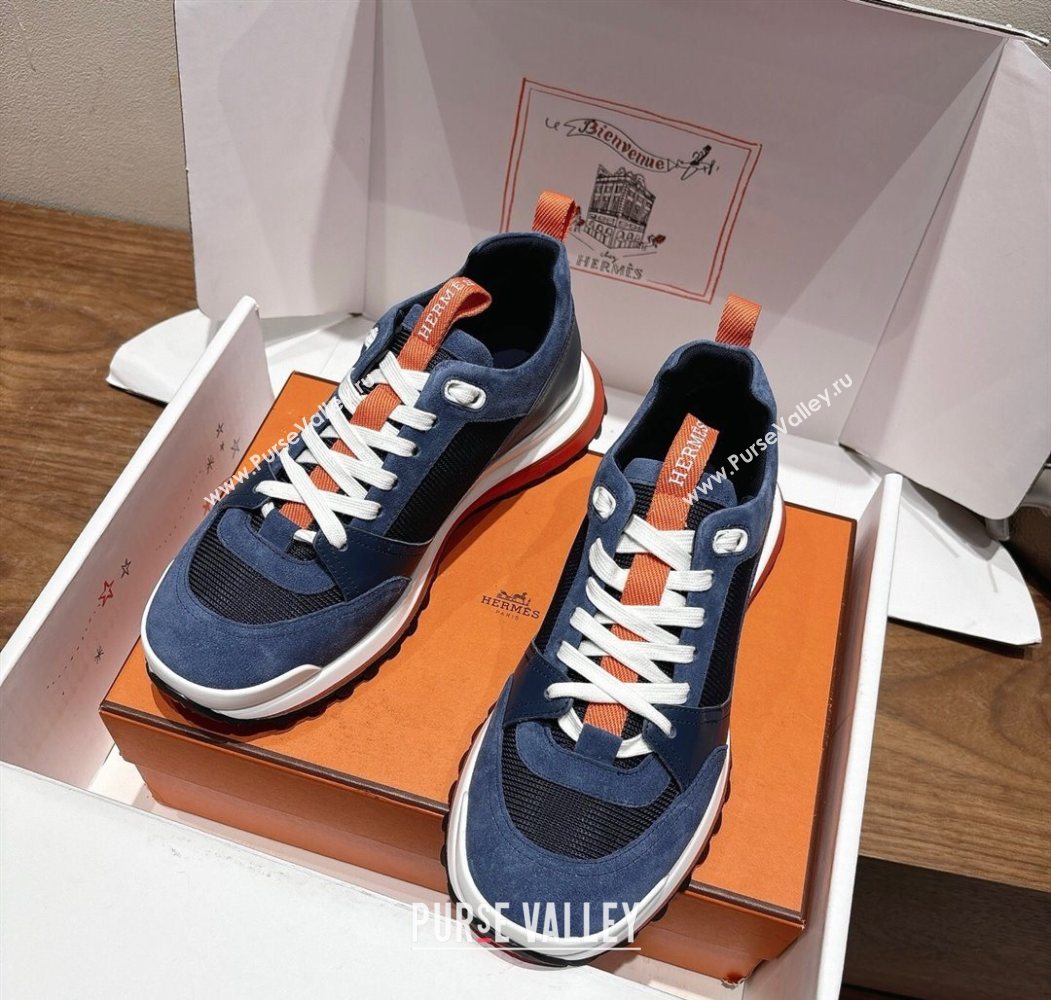 Hermes Leader Sneakers in Suede and Mesh Dark Blue 2025 1023 (XC-251023033)