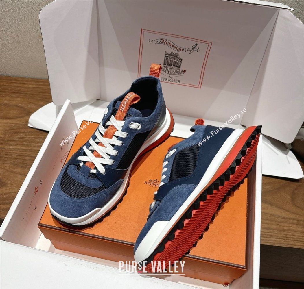 Hermes Leader Sneakers in Suede and Mesh Dark Blue 2025 1023 (XC-251023033)