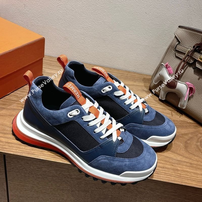 Hermes Leader Sneakers in Suede and Mesh Dark Blue 2025 1023 (XC-251023033)